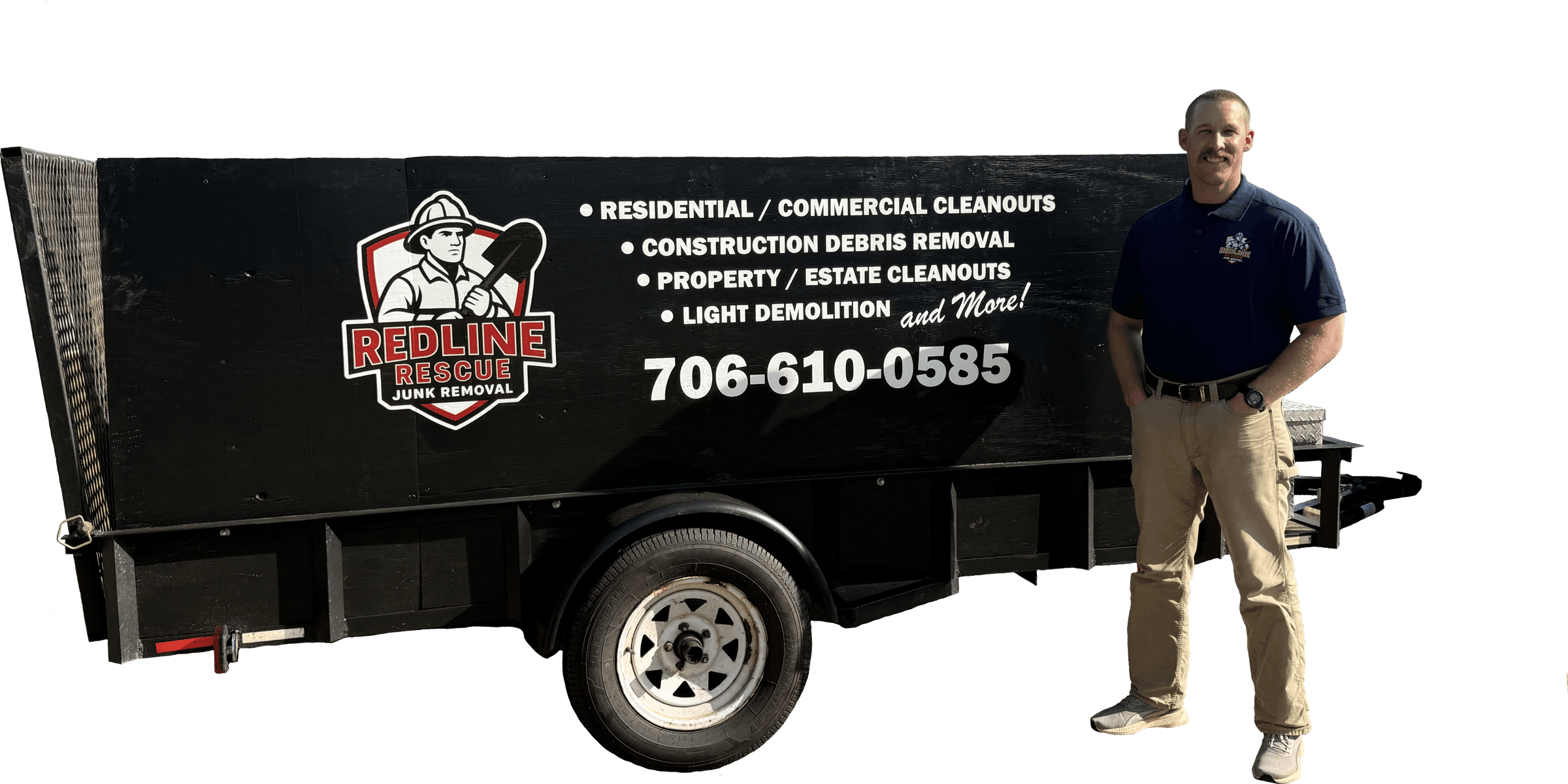 Redline Rescue Junk Removal dump trailer and owner David